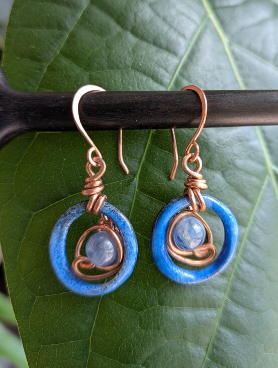 Artisan Jewelry - Blue Dream Earrings - Artisan Crafted Copper Wire Wrapped Kyanite Gemstones
